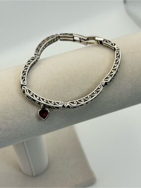Brighton Day of Love Bracelet Red Birthstone Heart Charm Silver Plated 7.5"
